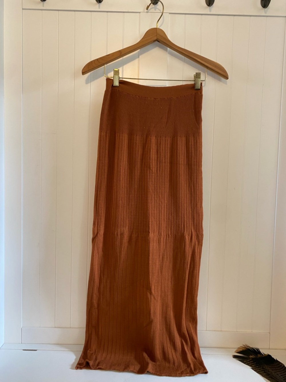Free People Ribbed Maxi Skirt in Rust size S